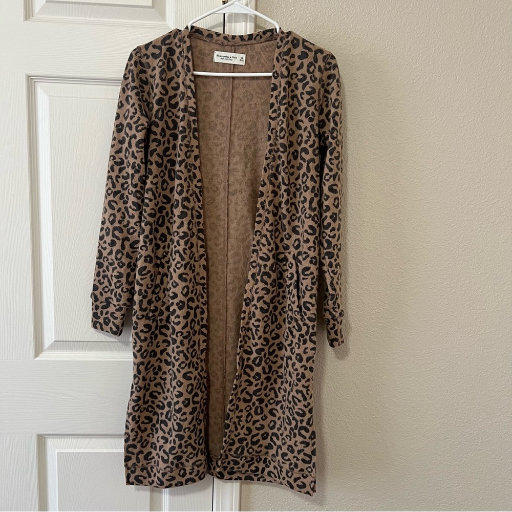 Abercrombie & Fitch Leopard Print Open Front Duster Cardigan XS